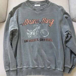 Anine Bing Washed Gray Motorcycle Crewneck Sweatshirt